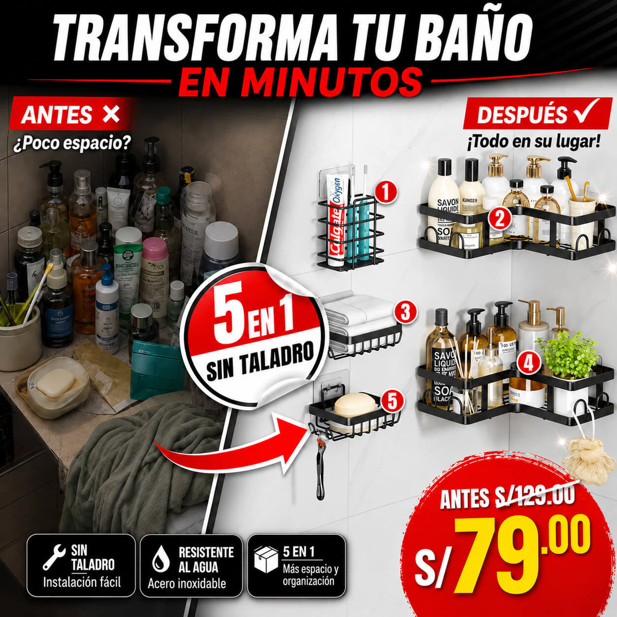 Estantes Organizadores Para Baño 5 en 1