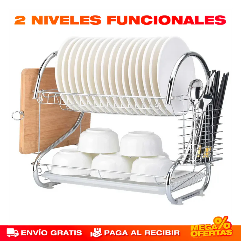 ESCURRIDOR DE PLATOS METÁLICO DE 2 NIVELES