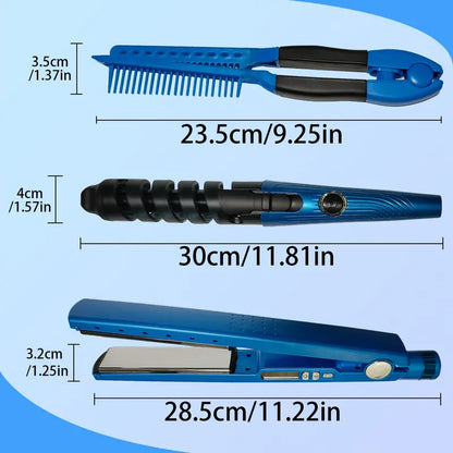 COMBO NANO TITANIUM PLANCHA + PEINE + RIZADOR