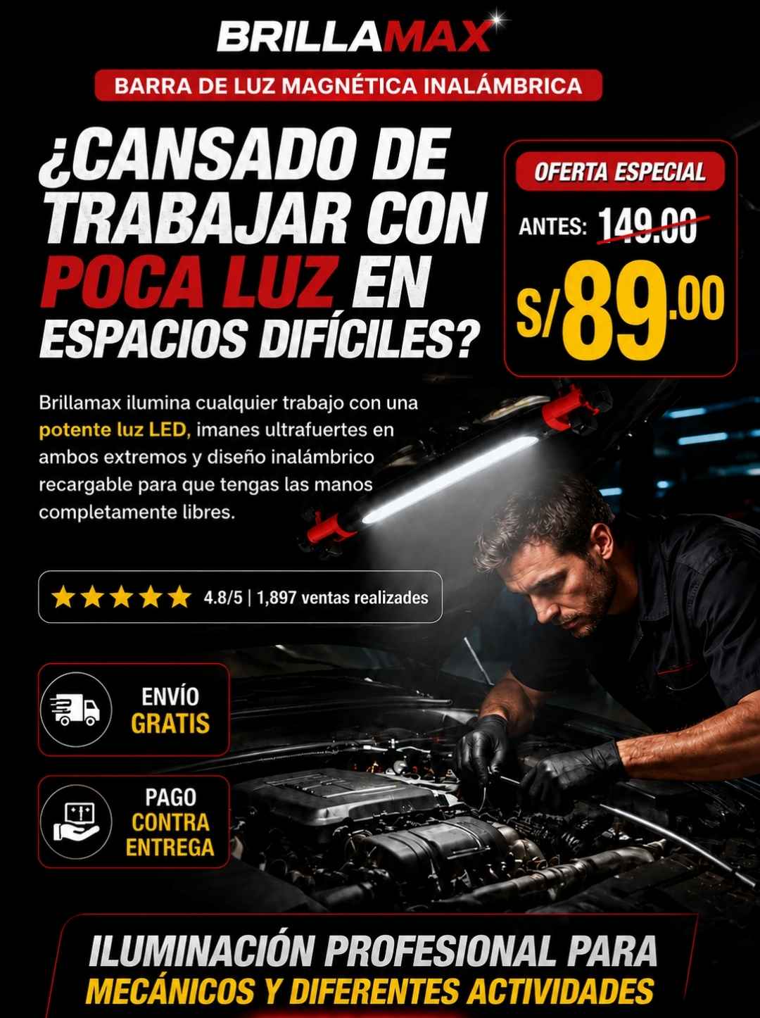 Brillamax - Barra de luz Magnética