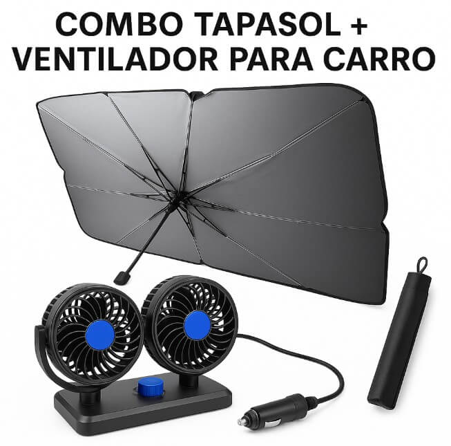 COMBO VERANO: TAPASOL + VENTILADOR PARA CARRO