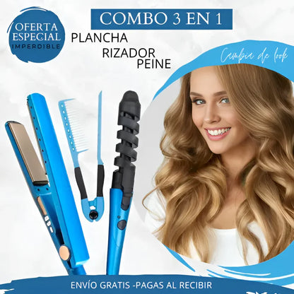 COMBO NANO TITANIUM PLANCHA + PEINE + RIZADOR